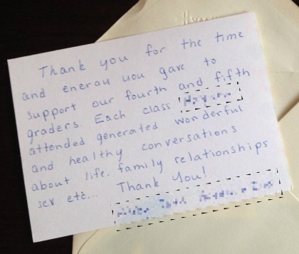 A thank you letter from a parent.
