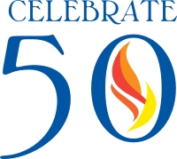 Text: 'Celebrate 50', signifying Second Unitarian Church's 50th Anniversary
